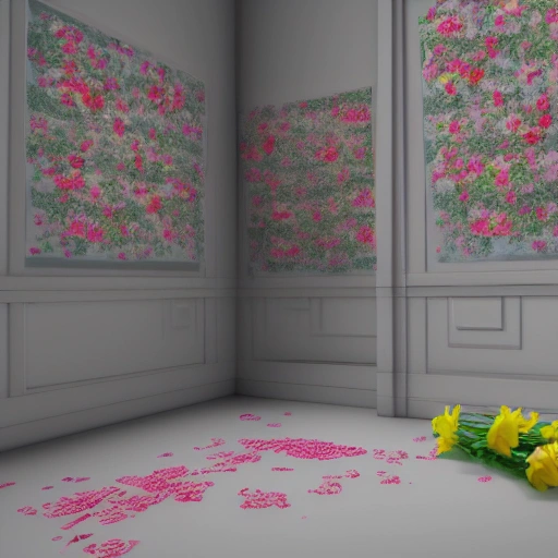 empty room with flowers, 3D, Cartoon