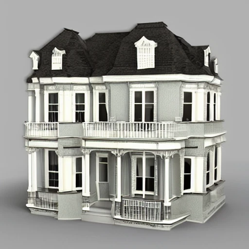 Victorian house, 3D, Cartoon