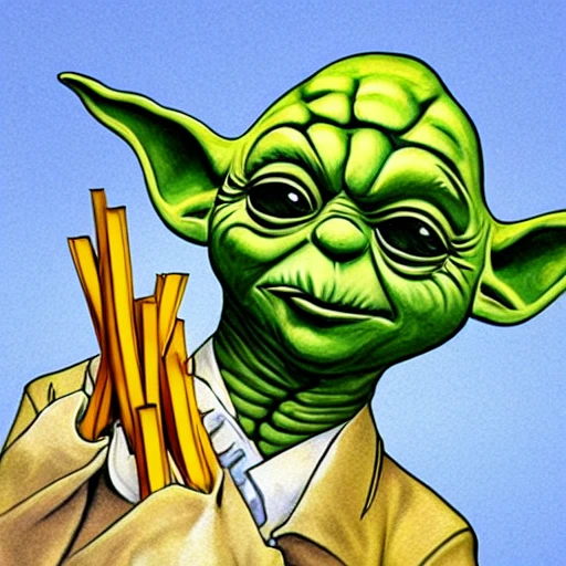 Yoda eats french fries, Dali style + Tim burton  style