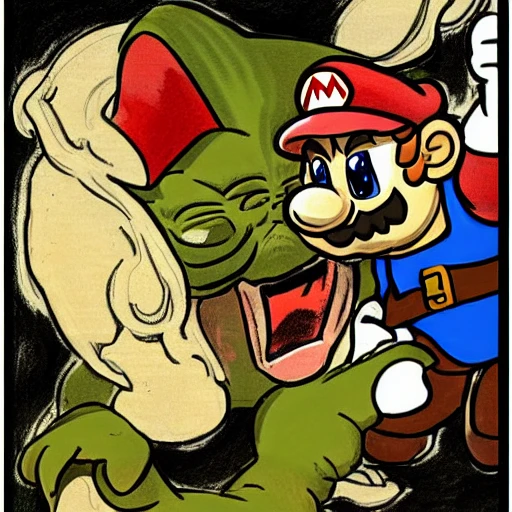 Mario  attacks  yoda, Cartoon, Delacroix style