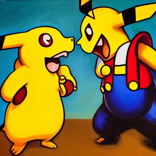 kung fu battle Mario vs Pikachu, Delacroix style, Oil Painting