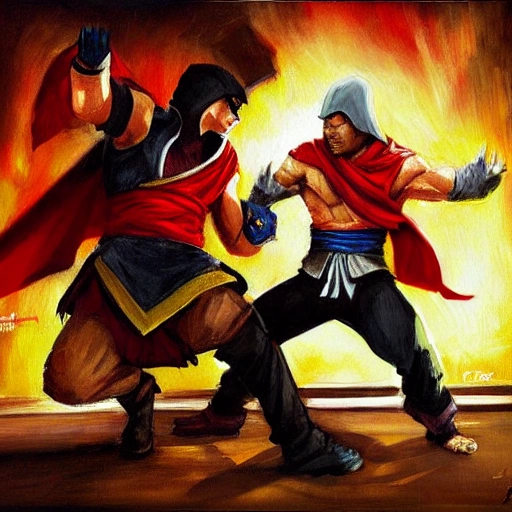 kung fu battle assassin's creed esio vs Pikachu, Delacroix style, Oil Painting