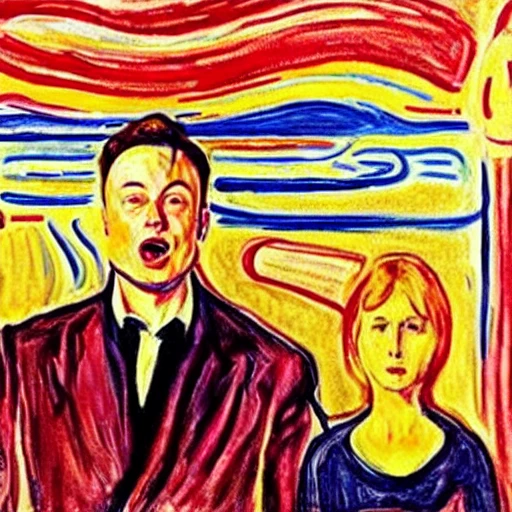 Elon musk screaming , art by Edvard Munch, Oil Painting