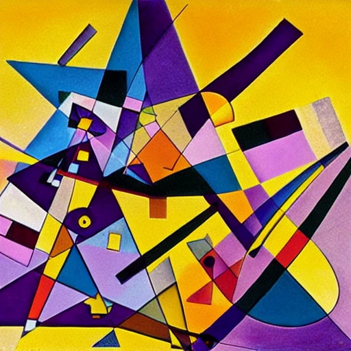 Purple, yellow, blue, orange triangles, By Wassily Kandinsky