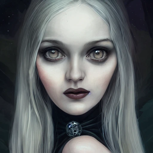 Academic figure painting by anna dittmann, Rutkowski, Rey Artgerm, intricate detail, portrait, face, illustration, UHD, 4K, after Charles Addams, wednesday adams, gothic, dark, adams family, beautiful eyes, white skin and black hair, ultra realistic face,