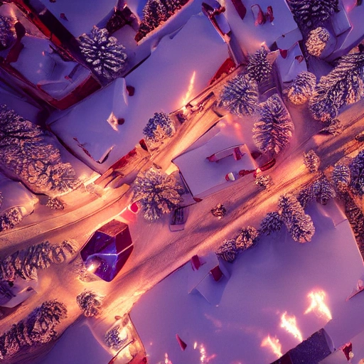 movie aerial still of christmas, beautiful, colorful, cozy, ray tracing, octane render, long lens, anamorphic lens flare, 8 k, hyper detailed, 3 5 mm film grain by william didier pouget -- c 1 3