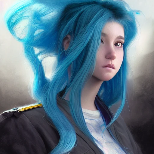 realistic portrait of a  young teen girl, blue hair, dark fantasy, dark school student uniform, long hair, casting a bright large-scale magical spell around herself, overflowing energy, highly detailed, digital painting, trending on artstation, pixiv, concept art, sharp focus, illustration, art by Ross Tran and Greg Rutkowski and Walt Disney animation