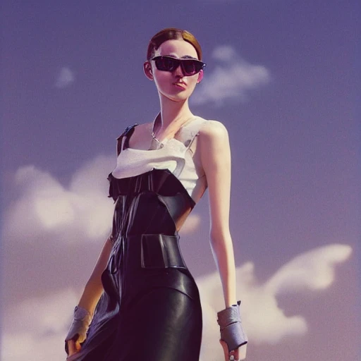 ultra realistic, cinematic lighting, mdjrny-v4 style,unreal engine, ultra detailed, , beautiful girl wearing outsized dior chanel sunglasses, shot by wayne barlowe anf james jean and syd mead