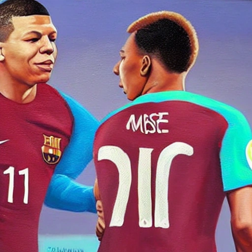 Kylian Mbappé is face to face to Lionel Messi, they are in the World Cup Qatar 2022 final, Oil Painting