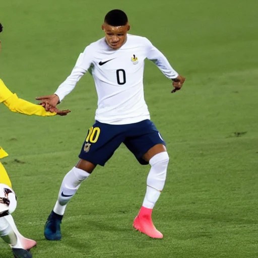 Kylian Mbappé playing against Lionel Messi at Lusail Stadium in the FIFA World Cup Qatar 2022 final, 3D