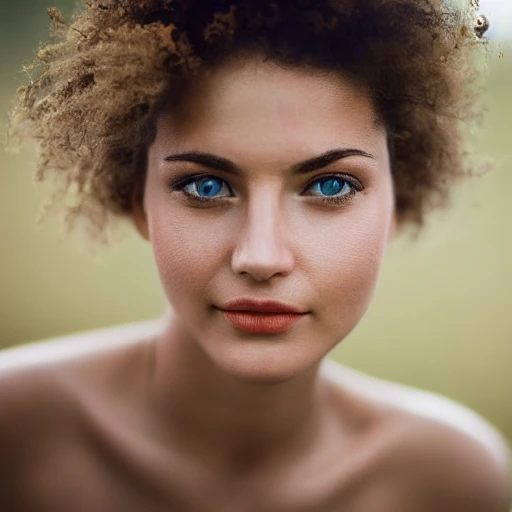 Young woman, looking away, beautiful eyes, intricate, happy, color, photo, ambient light, Nikon 76mm f/1.8G, by MACIEJ MICHALCZYK