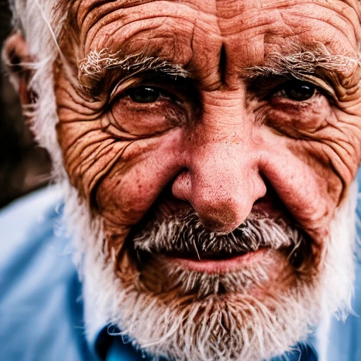 Old man, looking at camera, beautiful eyes, intricate, happy, color, photo, ambient light, Nikon 76mm f/1.8G