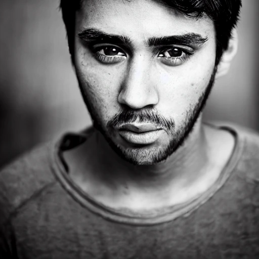 A handsome man, looking at camera, beautiful eyes, intricate, tense, black and white, photo, ambient light, Nikon 76mm f/1.8G , Cartoon