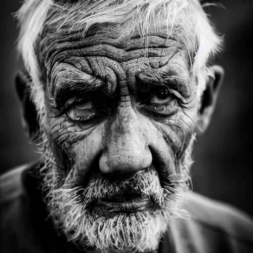 an old man, looking at camera, beautiful eyes, intricate, angry ...