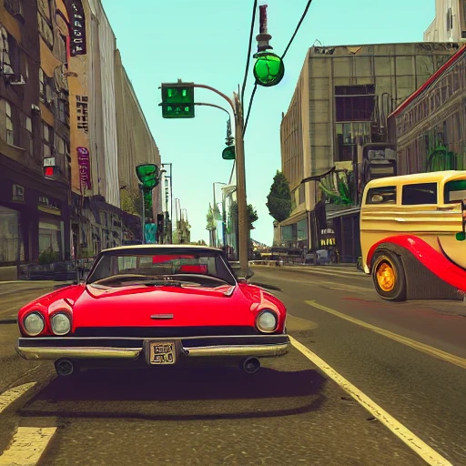 snthwve style:0.05, nvinkpunk:1.8, (GTA 5), a portrait of a classic car in a modern city, colorful, hyperdetailed, intricate, concept art, smooth, 3d, 8k resolution wallpaper, micro-details, extremely detailed, epic, ultra detailed, proportional, award-winning, clean, refreshing, beautiful lighting, trend on artstation, trend on pixiv, vivid, dynamic, intricate, high quality, detailed, lush, strong lines