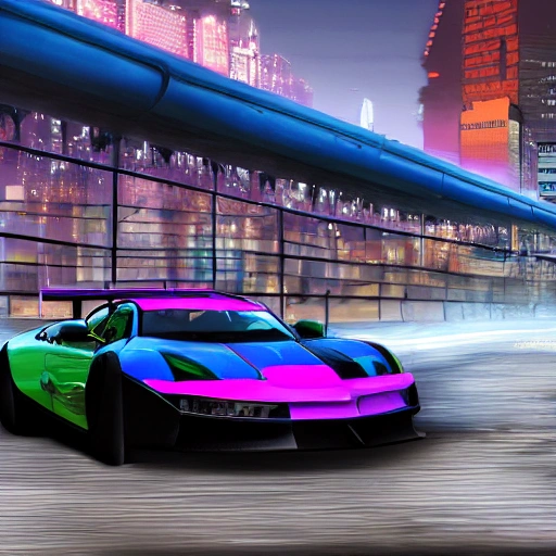 snthwve style:0.05, nvinkpunk:1.8, (GTA 5), a portrait of a racing car in a modern city background, sci-fi, colorful, hyperdetailed, intricate, concept art, smooth, 3d, 8k resolution wallpaper, micro-details, extremely detailed, epic, ultra detailed, proportional, award-winning, clean, refreshing, beautiful lighting, trend on artstation, trend on pixiv, vivid, dynamic, intricate, high quality, detailed, lush, strong lines