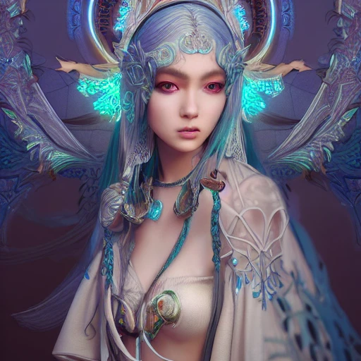 angelic woman 4k digital illustration intricately detailed elven tree priestess, ornate fractal background inspired by ross tran and masamune shirow and kuvshinov, cinematic lighting, photorealistic, concept art, intricate, detailed, huang guangjian, octane render, god rays, hdr
