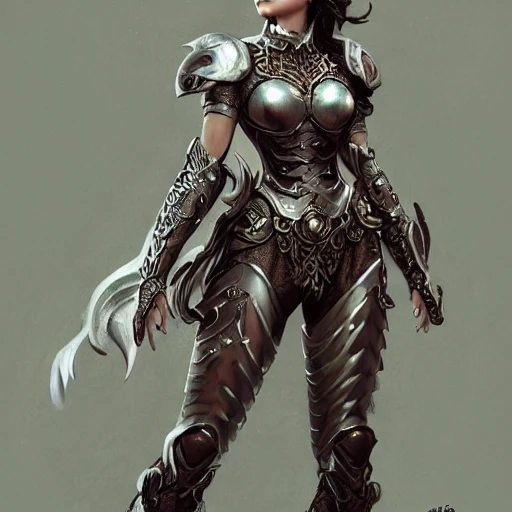 seashell warrior queen, full body portrait character concept art, covered in full leather armor, art nouveau, super powers, fantasy, intricate, elegant, highly detailed, digital painting, artstation, concept art, shining, sharp focus, illustration, art by stanley lau