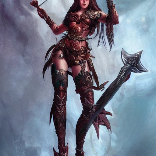 warrior queen, full body, beautiful face, bunny ears, long red hair, long sword wielding, character concept art, covered in full leather armor, art nouveau, super powers, fantasy, intricate, highly detailed, digital painting, artstation, concept art, shining, sharp focus, illustration, art by stanley lau