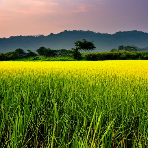 scene of a ripe yellow rice field, super beautiful, rich nature, clear and high sky