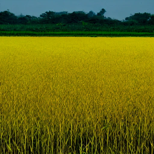 scene of a ripe yellow rice field, super beautiful, rich nature, clear and high sky, Water Color