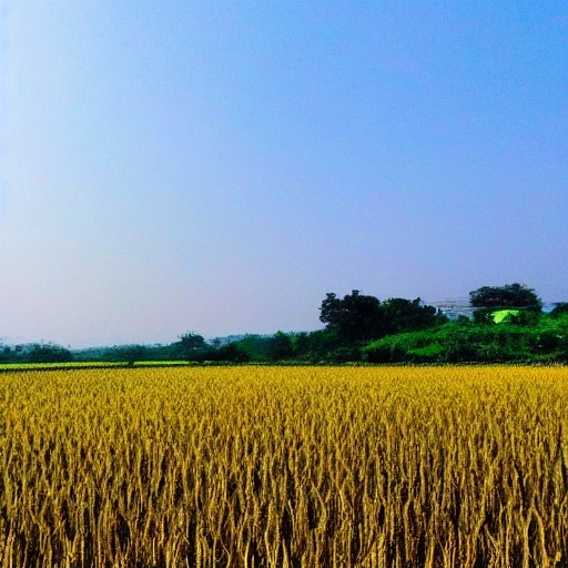 scene of a ripe yellow rice field, super beautiful, rich nature, clear and high sky,  Cartoon