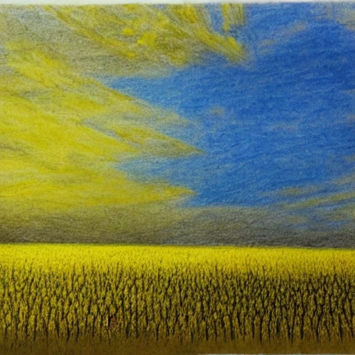 scene of a ripe yellow rice field, super beautiful, rich nature, clear and high sky, Pencil Sketch