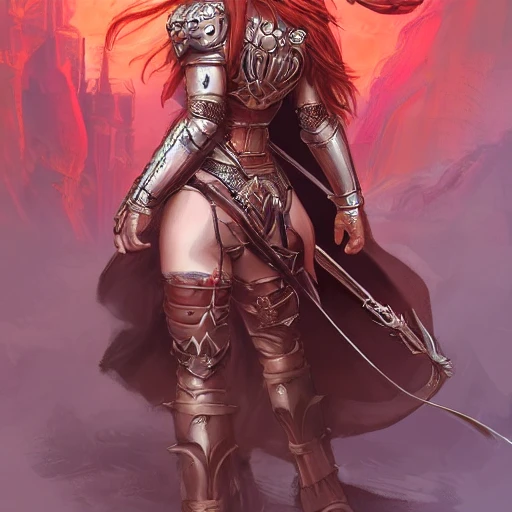 warrior queen, full body, beautiful face, bunny ears, long red hair, long sword wielding, character concept art, covered in full leather armor, art nouveau, super powers, fantasy, sexy, intricate, highly detailed, digital painting, artstation, concept art, shining, sharp focus, illustration, art by stanley lau