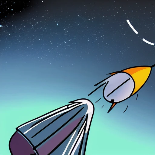 a rocket navigating through an asteroid field in space , Cartoon