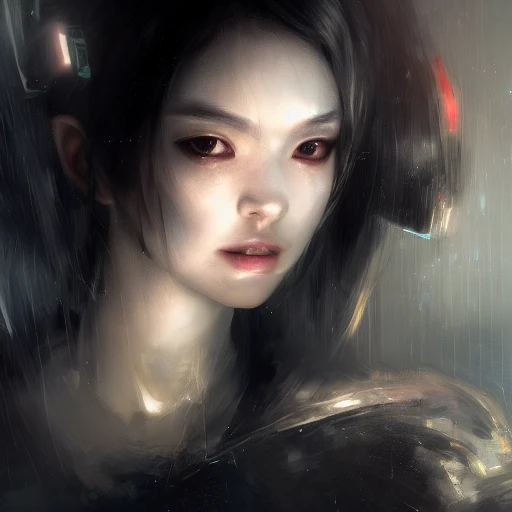 Ruan Jia, cyber, night, high detail face, high detail body, black hair, young and cute, 4K, light and shadow, realism