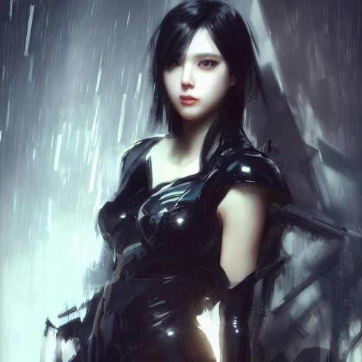 Ruan Jia, cyber, night, high detail face, high detail body, black hair, young and cute, 4K, light and shadow, realism