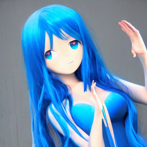 blue slug-girl, 170 cm, 20 years old, half-transparent body of mucus, without dress, anime