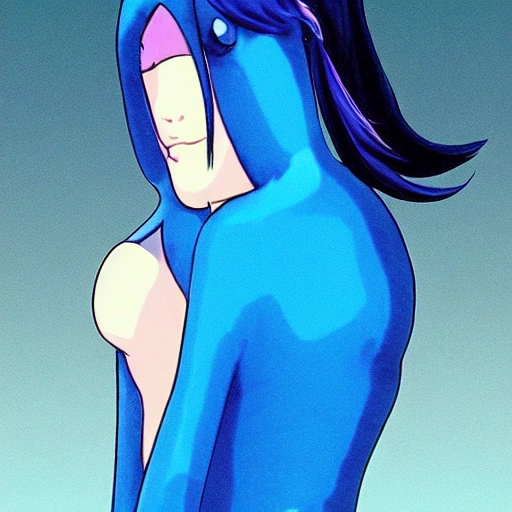 blue slug-girl, 170 cm, 20 years old, half-transparent body of mucus, without dress, in anime style