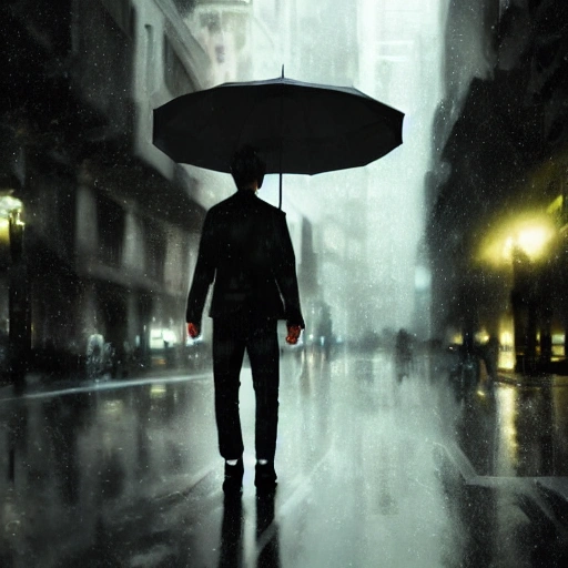 Ruan Jia, night, high detail people, black-haired young man, Japanese, 4K, light and shadow, city with rain in the background, superhero
