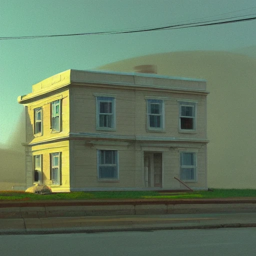 a painting of a house in a martian city, insanely detailed, volumetric lighting octane render,  in the style of Edward Hopper