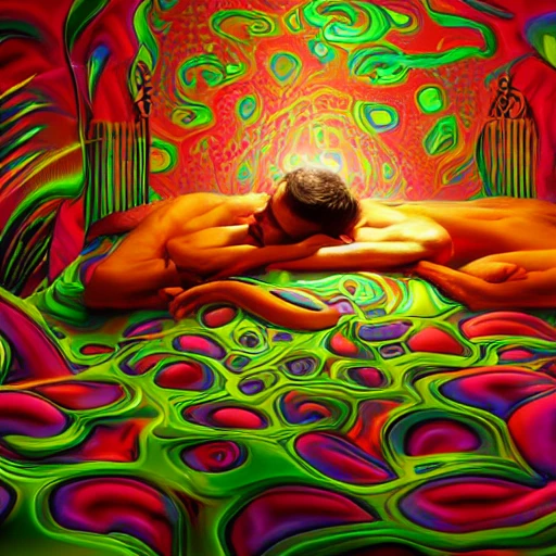 somebody in a bed dreaming fantasy art, deep color, 8k ultra, Trippy