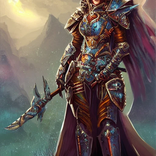 complet warrior with armor and lots of fabrics metalique, in a fantasy space cosmique wonderworld detailed, deep color, 8k , fantasy art, deep color, digital painting,