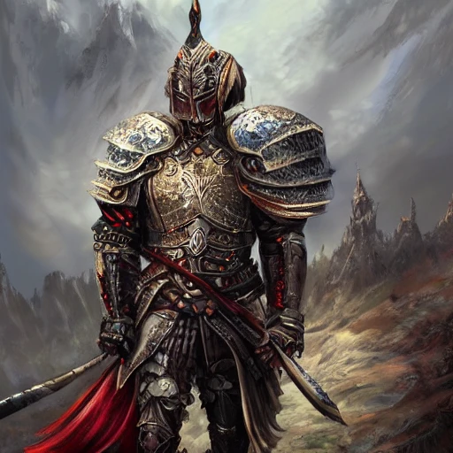 complet portrait of a warrior with armor lots of fabrics metaliq ...