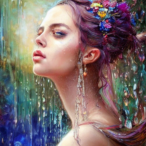 Beautiful Princess With Waterfall In Her Hair, Bright Eyes, A Be 