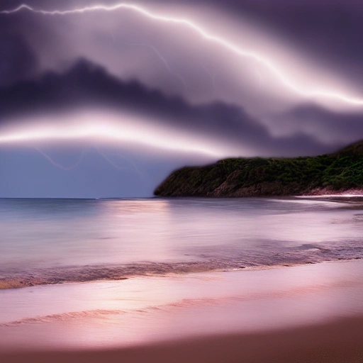 twilight on the beach, dark atmosphere, photo of 8k ultra realistic, masterpiece, cinematic lightning, focused, fairytale, beautiful light, Water Color