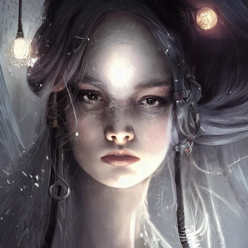 Realistic portrait of a young girl with gray hair, dark fantasy ...