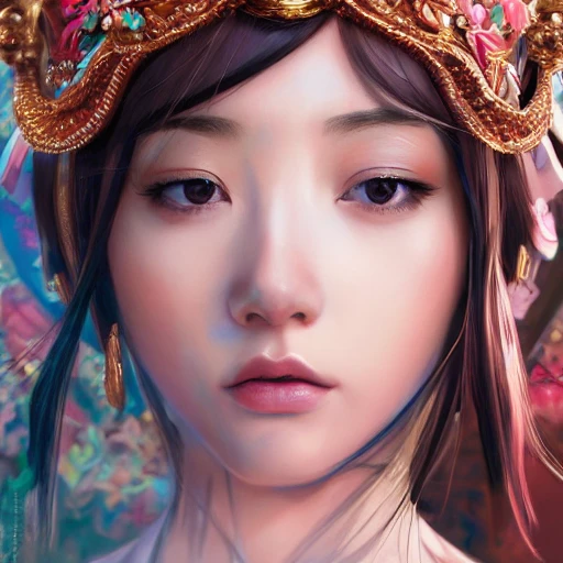  beautiful fashion dreamlke japan girl in ornate headwear, character art, art by artgerm, wlop, loish, ilya kuvshinov, hyperdetailed, 8 k realistic, symmetrical, global illumination, radiant light, , Water Color, Oil Painting