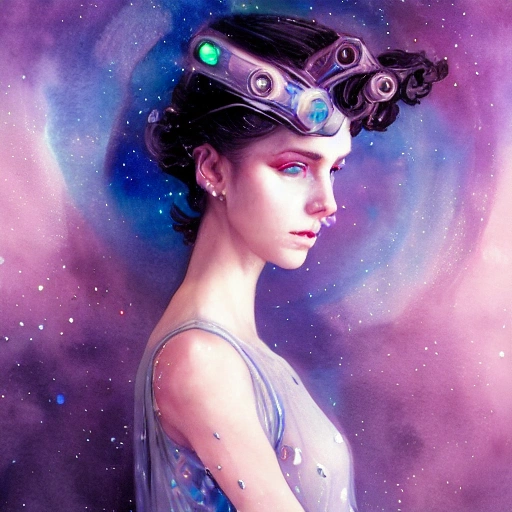  sci-fi princess in galaxy station, portrait, ornate dress, elegant,  athletic, focus on face, fantasy, flat light, ultra photo-realistic, intricate, watercolor on paper, masterpiece, expert, insanely detailed, 4k resolution, john William warehouse, Charlie Bowater, Agnes Cecile, Mucha, Gabriel Ferrier, composition, Trippy, 3D