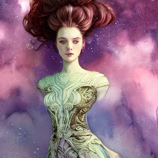 sci-fi princess in galaxy station, portrait, ornate dress, eleg