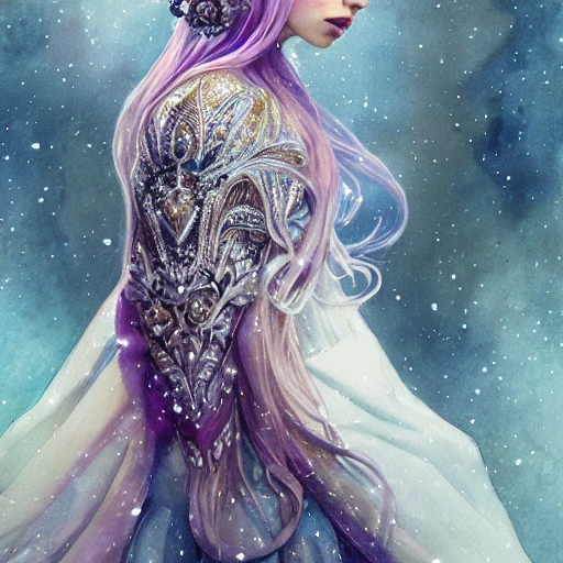 beautiful snow princess in galaxy station, action, ornate dress ...