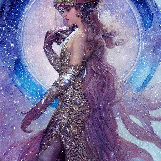 beautiful snow princess in galaxy ship, action, ornate dress, crystals headwear, elegant,  athletic, focus on face, centered head, ultra detailed face,  fantasy, flat light, ultra photo-realistic, intricate, watercolor on paper, masterpiece, insanely detailed, john William warehouse, Charlie Bowater,  Mucha, Gabriel Ferrier, composition