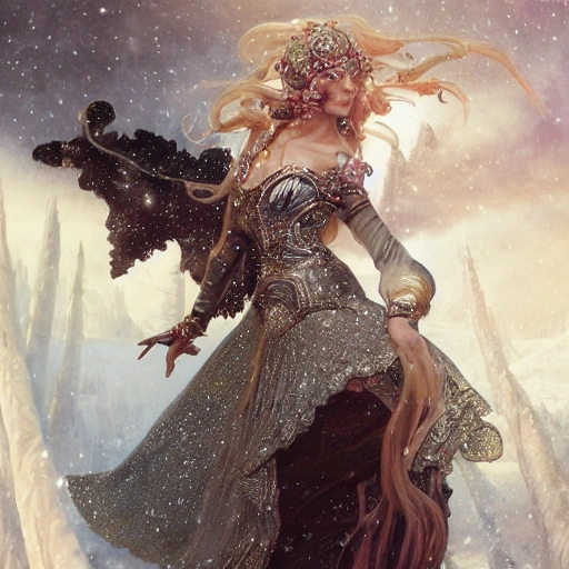 beautiful snow princess in galaxy ship, action, ornate dress, crystals headwear, elegant,  athletic, focus on face, centered head, ultra detailed face,  fantasy, flat light, ultra photo-realistic, intricate, masterpiece, insanely detailed, john William warehouse, Charlie Bowater,  Mucha, Gabriel Ferrier, 