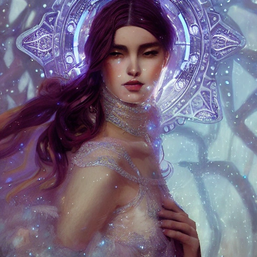 beautiful space princess, stars, action, ornate dress, crystals headwear, elegant, luxury trenchcoat, focus on face, centered head, ultra detailed face,  fantasy, flat light, ultra photo-realistic, intricate, masterpiece, insanely detailed, john William warehouse, Charlie Bowater,  Mucha, Gabriel Ferrier, 