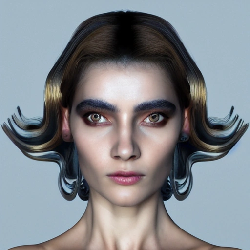 mdjrny-v4 style, symmetric, intricate, centred 3d render ultra detailed of a beautiful porcelain and gold profile portrait woman, 150 mm, beautiful studio soft light, rim light, vibrant details, luxurious antic, hyperrealistic, anatomical, facial muscles, blade runner atmosphere , elegant, octane render, H. R. Giger style, 8k