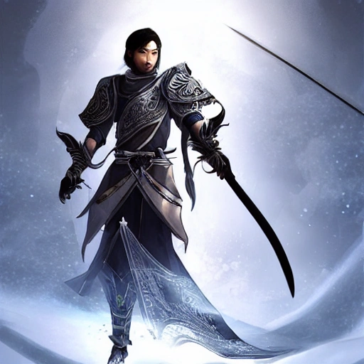 Asian armored swordsman with an ice sword , unreal engine , game ...
